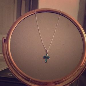 Aquamarine and silver cross necklace